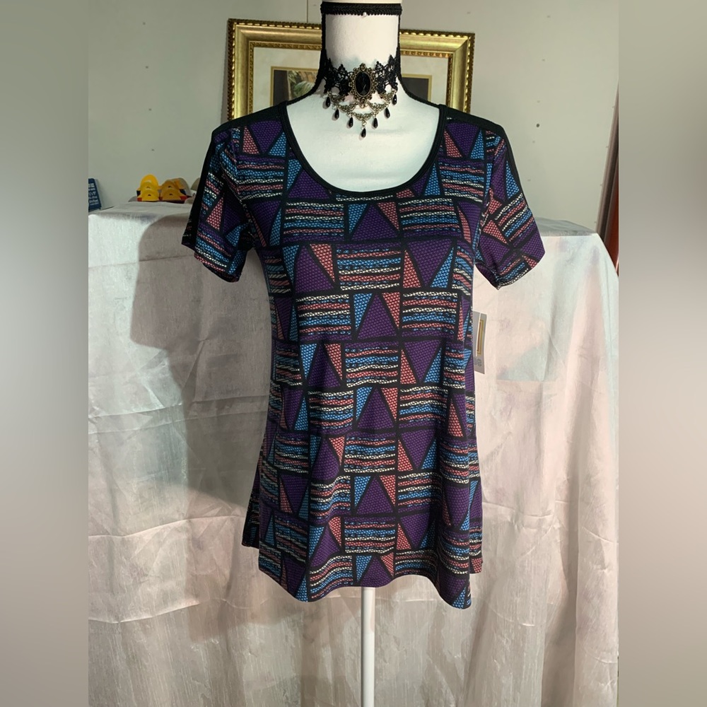 Lularoe Classic T Black Purple Geometric Top